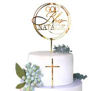 Personalized God Bless Cake Topper with Name and Cross, 17 Colors Custom Mi Primera Comunión, Baptism Cake Decoration for First Communion, Baby Shower and Birthday Party (style1)