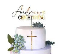 Personalized God Bless Cake Topper with Name and Cross, 17 Colors Custom Mi Primera Comunión, Baptism Cake Decoration for First Communion, Baby Shower and Birthday Party (Style2)