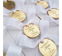 Personalized Gold Acrylic Mirror Tag for Favors,Wedding Name Tag,Thank You Label,Save The Date Tags,Valentines Day,Reception Token,Cake Charm,Gift Wrap Tags (100pcs)
