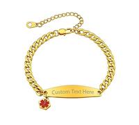 Personalized Gold Bracelets for Women, Emergency ID Medical Alert Pendant Bracelet Stainless Steel, Hypoallergenic Solid Chain Bracelets for Children Partners
