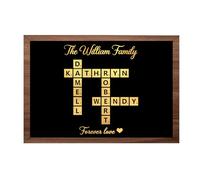 Personalized Gold foil family crossword Wooden Wall Art Décor Sign, Custom crossword family names Puzzle Wood Sign Plaque decor, Crossword Scrabble Print Art, Custom Family Letter Tile Wall (style4)