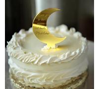 Personalized Gold Moon Cake Topper, Love You to the Moon and Back Design, Decorative Acrylic Cake Pick for Special Occasions 10cm (15cm inc spike)