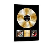 Personalized Gold Vinyl Record Plaque,Custom Music Song Lyrics Canvas Sign Poster with Photo Name Date,Gifts for Couple Music Lovers Home Wall Decor