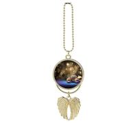 Personalized Golden Glitter Christmas Car Rearview Mirror Ornament Double Side Custom Photo Picture Car Hanging Pendant Accessories Alloy Angel Wings Vehicle Decoration Golden