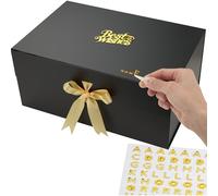 Personalized Golden Name, Extra Large Luxury Black Gift Box, Magnetic Lid &Bow 18x12x8 inches -DIY Kit: 3D“Best Wishes”, Card, Bag &Tissue Paper Wedding, Groomsmen, Birthday, Anniversary, Women & Men