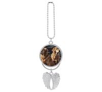 Personalized Golden Retrievers Car Rearview Mirror Ornament Double Side Custom Photo Picture Car Hanging Pendant Accessories Alloy Angel Wings Vehicle Decoration Silver