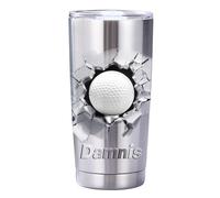 Personalized Golf Ball With 3D Cracked Wall Stainless Steel Silver Tumbler Mug, Custom Name Sport Golf Lovers Player Tumbler Mug,Customized Father's Day Birthday Sport Gift For Dad Men Women