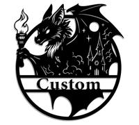 Personalized Gothic Bat Metal Sign - Custom Name Vampire-Inspired Wall Art with Torch and Church - Halloween Home Decor for Horror Fans and Spooky Spaces