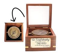 Personalized Graduation Compass in Wooden Box - Brass Gift for College or High School Grad - Inspirational 2025 Keepsake for Boys, Girls, Son, Daughter - Thoreau Quote Engraved