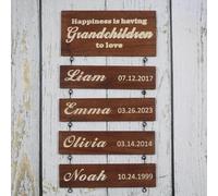 Personalized Grandkids Name and Birthdates Wooden Wall Hanging Decorative Sign,Grandkids Make Life Grand Sign Custom,Personalized Carved Wooden Sign,Custom Gift for Grandparents (Coral)