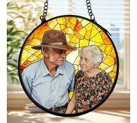 Personalized Grandma Stained Glass Suncatcher Windows Hanging,Custom Photo Gift,Birthday Gifts for Mom,Grandma,Dad,Daughter Glass Window Decor,Garden Sun Catcher Multiple sizes