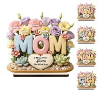 Personalized Grandma's Garden 2-Layered Wooden Plaque, Custom MOM & Kids Keepsake with Up to 15 Names, Flower Wood Sign with Base, Family Memorial Gifts for Mom Grandma Wife Birthday Housewarming