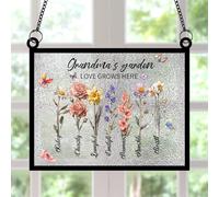 Personalized Grandmas Garden Window Hanging Suncatcher Custom Birth Flowers Ornament with 1-15 Name Love Grows Here Suncacther Mom Grandma Gifts for Birthday Anniversary,05