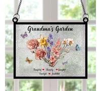 Personalized Grandmas Garden Window Hanging Suncatcher Custom Birth Flowers Ornament with 1-15 Name Love Grows Here Suncacther Mom Grandma Gifts for Birthday Anniversary,06