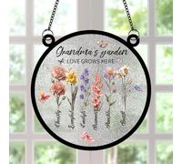 Personalized Grandmas Garden Window Hanging Suncatcher Custom Birth Flowers Ornament with 1-15 Name Love Grows Here Suncacther Mom Grandma Gifts for Birthday Anniversary,01