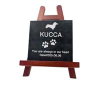 Personalized Granite Pet Memorial Stone with Wooden Display Stand Custom Engraved Paw Print Name Dates Headstone for Dog Cat Rabbit Indoor Outdoor Garden Marker Pet Loss Sympathy Gift (6x6 Inches)