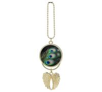 Personalized Green Peacock Feather Car Rearview Mirror Ornament Double Side Custom Photo Picture Car Hanging Pendant Accessories Alloy Angel Wings Vehicle Decoration Golden