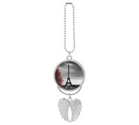 Personalized Grey Paris Eiffel Tower Car Rearview Mirror Ornament Double Side Custom Photo Picture Car Hanging Pendant Accessories Alloy Angel Wings Vehicle Decoration Silver