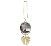 Personalized Grey Paris Eiffel Tower Car Rearview Mirror Ornament Double Side Custom Photo Picture Car Hanging Pendant Accessories Alloy Angel Wings Vehicle Decoration Golden