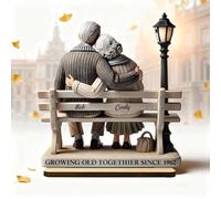 Personalized Growing Old Together Couple Statue, Wooden Growing Old Together Couple Sculptures, Custom Couples Ornaments Gifts for Husband Wife Anniversary Wedding