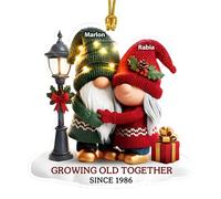 Personalized Growing Old Together Gnome Ornament for Christmas Tree, Custom Name Gnome Couple Christmas Ornament, Older Couple Hanging Xmas Decorations, Anniversary Wedding Gift for Couples