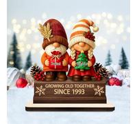 Personalized Growing Old Together Gnome Plaque, Custom Name Gnome Couple Figurines Desk Ornament, Older Couple Wood Standing Sign, Anniversary Wedding Gift for Couples Grandparent Husband Wife Parents