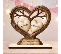 Personalized Growing Old Together Hear tree hollow Valentines Couple Wooden Sign Plaque Desk Figurines, Custom Valentines Day Couple Wood Plaque Figurines Gifts for Him Her