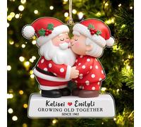 Personalized Growing Old Together Santa Couple Christmas Ornament Custom Name Santa Portrait Couple Acrylic Ornament Xmas Tree Hanging Ornaments Decor Gift for Husband Wife Anniversary Wedding