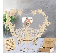 Personalized Guest Book Alternative Tree of Life Wedding Guest Book with Stand Custom Name Wedding Decor with 30-100 Wood Hearts Wooden Heart Frame Sign Book for Wedding,Birthday Party (Tree-01)