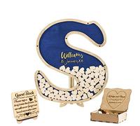 Personalized Guestbook for Wedding Custom Alternative, Drop Box, Guest Book Sign, Decor, He Shape Rustic Wedding, Wooden, A-Blue Letter Guestbook