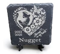 Personalized Guinea Pig Memorial Plaque - Engraved Square Slate Stone 10cm - Custom Pet Loss Gift with Name & Dates - Remembrance Keepsake for Guinea Pigs - Includes Display Stand