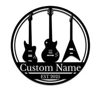 Personalized Guitar Metal Sign - Custom Music Wall Art, Rockstar Gift, Band Room Decor, Durable Metal Name Plaque for Musicians & Music Lovers (Style-3)