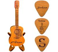 Personalized Guitar Pick Holder, Custom Picks and Case Can Be Engraved, Wooden Acoustic Case Gifts for Musicians (Includes 3 PCS Pick)