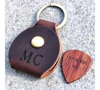 Personalized Guitar Pick Holder with 1 Pick, Custom Monogrammed Vegan Vintage Genuine leather Guitar Picks Case Keychain, Engraved Gifts for fathers day