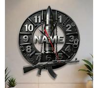 Personalized Gun Bullet Wall Clock, Custom Name Gun Bullet Wall Clock, Gun Bullet Acrylic 2D Wall Art Decoration for Bedroom Living Room Studio, Christmas Anniversary Birthday Gifts for Men Soldier