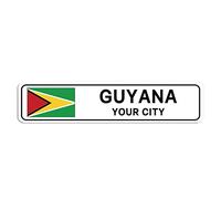 Personalized Guyana Street Sign Guyana Flag Custom City Name Metal Tin Plaque Guyana Road Wall Art Decor Home Decoration Customized Gift for Foreign Friend, Neighbor, 4x18"