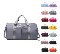 Personalized Gym Bag, Embroidered Travel Bag with Trolley Sleeve, Waterproof Sports Bag with Shoe Compartment, Duffle Bag for Women Weekender Bag Overnight Bag for Hospital and Swimming (Grey)