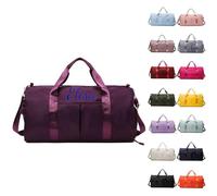 Personalized Gym Bag - Embroidered Travel Duffle With Trolley Sleeve, Waterproof Sports Bag With Shoe Compartment for Women, Weekender Overnight for Hospital and Swimming (Dark Purple)