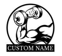 Personalized Gym Metal Sign, Custom Workout Wall Art, Powerlifting Decor, Fitness Room Name Plaque, Home Gym Sign, Weightlifting Gift for Dad or Son, Garage Gym Decor (Style-3)
