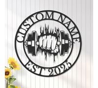Personalized Gym Metal Sign, Custom Workout Wall Art, Powerlifting Decor, Fitness Room Name Plaque, Home Gym Sign, Weightlifting Gift for Dad or Son, Garage Gym Decor (Style-4)