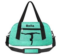 Personalized Gymnastics Bag Dance Bag for Girls, Personalized Custom Kids Duffle Bags, Customized Sports Gym Bag Weekender Overnight Bag Travel Duffel Bag, Gymnastics Dance Turquoise Glitter,