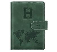 Personalized H Passport Holder Cover Initial Letter Travel Wallet RFID Blocking Passport Cover Credit Card Holder Case Passport Book Holders for Women and Men, Pine Green-H