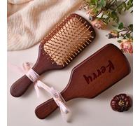 Personalized Hair Brush,Custom Bridesmaid Hair Comb,Engraved Name with Birth Flowers Bamboo Brushes,Scalp Massage Brush,bridesmaid Gift,Gift for Bridal,Women,Girls,Wedding,Birthday (Square)