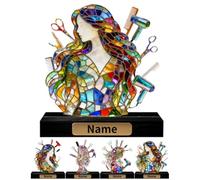 Personalized Hairdresser Name 2D Crystal Desktop Ornaments for Bedroom Office Living Room Custom Haircut Theme Stained Glass Desktop Ornaments Hairdresser Desk Accessory Barber Shop Decor Gift