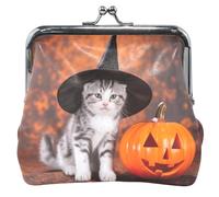 Personalized Halloween Cat Pumpkin Leather Coin Pouch Women Girl Kiss Lock Money Change Pouch Girls, Halloween Cat Pumpkin, Classic