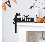 Personalized Halloween Door Topper Corner Decor, Spooky Black Cat Bat Metal Doors Frame Sign, Custom Name Halloween Door Decor, Hallway Porch Room Wall Ornaments Gift for Family Color07