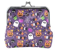 Personalized Halloween Pumpkin Purple Leather Wallet with Change Buckle, Halloween Purple Pumpkin, UNITALLA, Classic, Halloween Purple Pumpkin, UNITALLA, Classic, Halloween Purple Pumpkin, UNITALLA