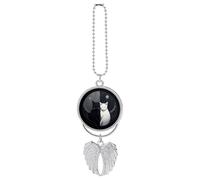 Personalized Hand Drawn Two Cats Car Rearview Mirror Ornament Double Side Custom Photo Picture Car Hanging Pendant Accessories Alloy Angel Wings Vehicle Decoration Silver