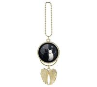 Personalized Hand Drawn Two Cats Car Rearview Mirror Ornament Double Side Custom Photo Picture Car Hanging Pendant Accessories Alloy Angel Wings Vehicle Decoration Golden