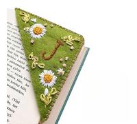 Personalized Hand Embroidered Corner Bookmark,Felt Triangle Page Stitched Handmade Bookmark,Unique Cute Flower Letter Embroidery Bookmarks Accessories for Book Lovers（Summer-J）